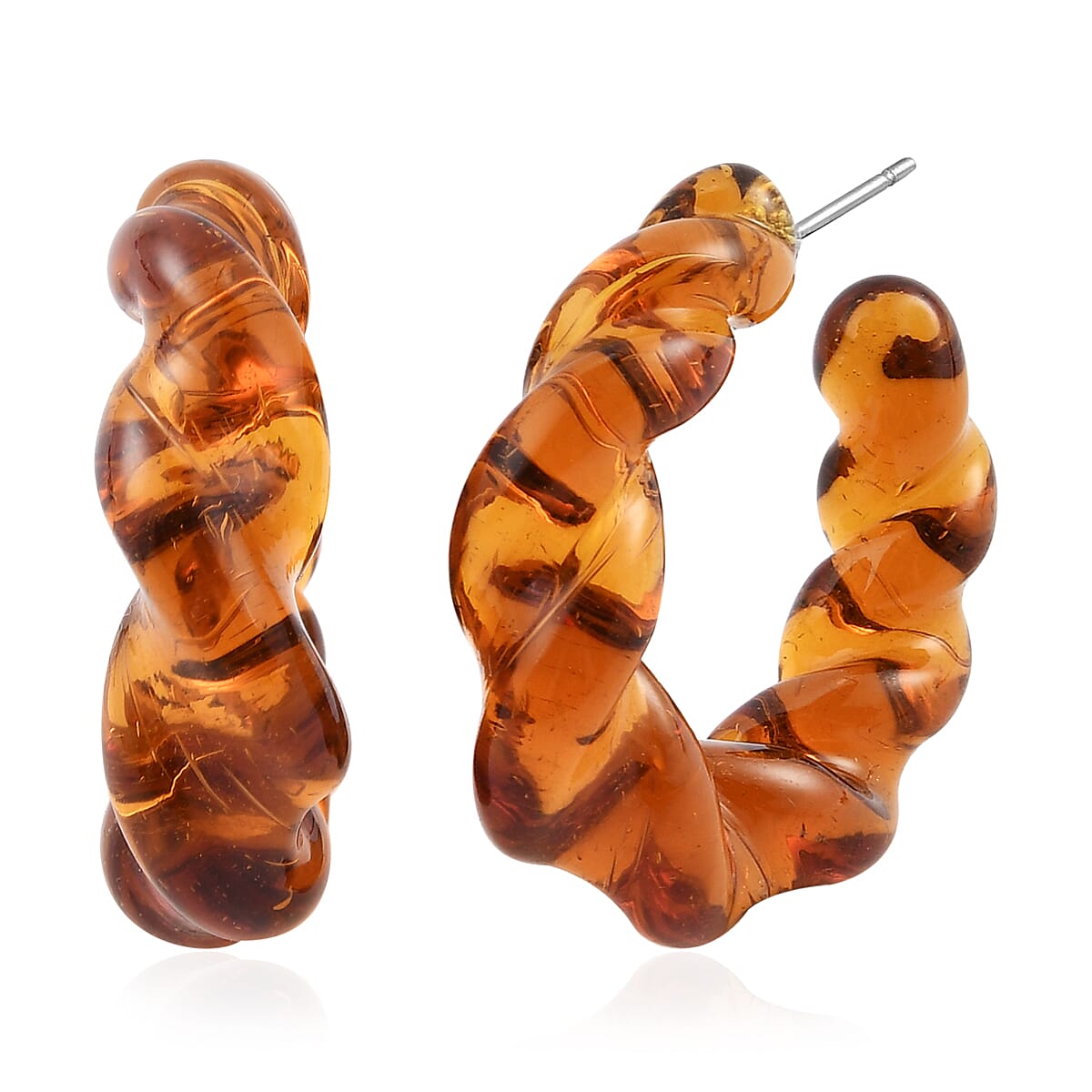 Champagne Murano Style Twisted Hoop Earrings in Stainless Steel image number 0