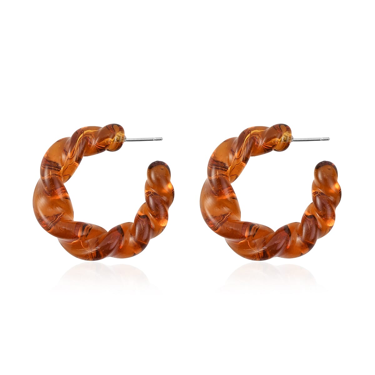 Champagne Murano Style Twisted Hoop Earrings in Stainless Steel image number 3