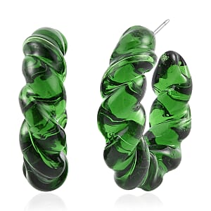 Green Murano Style Twisted Hoop Earrings in Stainless Steel