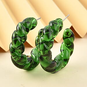 Green Murano Style Twisted Hoop Earrings in Stainless Steel