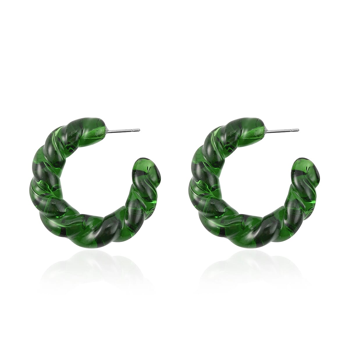 Green Murano Style Twisted Hoop Earrings in Stainless Steel image number 3