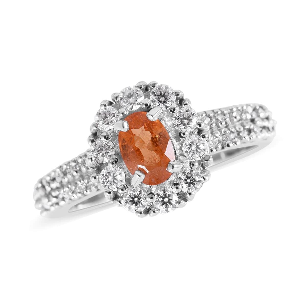 Viceroy Spessartine Garnet and Moissanite Halo Ring in Platinum Over Sterling Silver 1.00 ctw image number 0