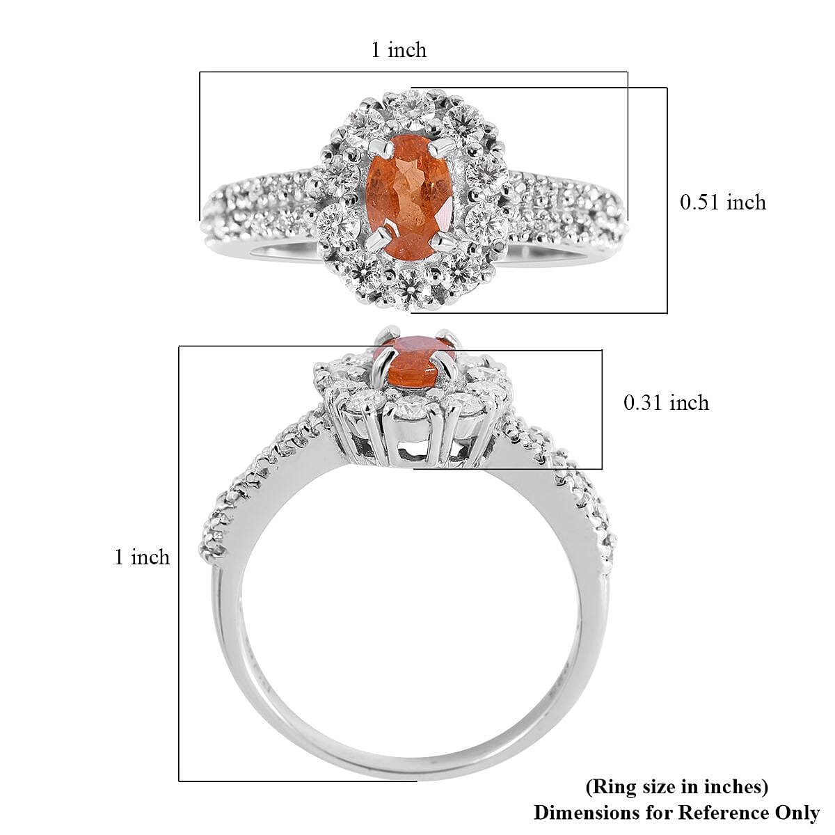 Viceroy Spessartine Garnet and Moissanite Halo Ring in Platinum Over Sterling Silver (Size 5.0) 1.00 ctw