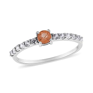 Viceroy Spessartine Garnet and White Zircon Ring in Platinum Over Sterling Silver (Size 5.0) 0.75 ctw