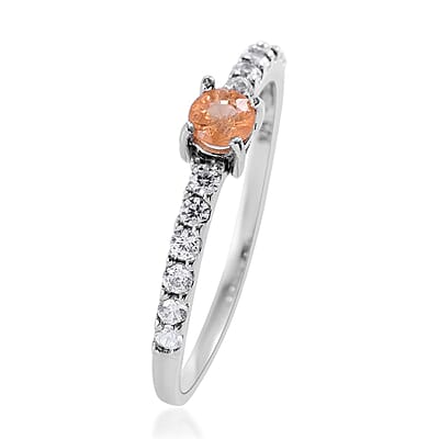 Viceroy Spessartine Garnet and White Zircon Ring in Platinum Over Sterling Silver (Size 5.0) 0.75 ctw