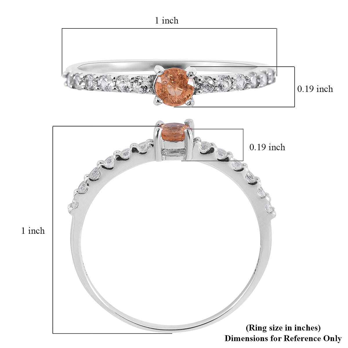 Viceroy Spessartine Garnet and White Zircon Ring in Platinum Over Sterling Silver (Size 5.0) 0.75 ctw