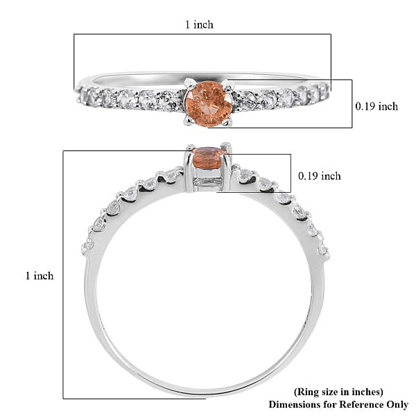 Viceroy Spessartine Garnet and White Zircon Ring in Platinum Over Sterling Silver (Size 5.0) 0.75 ctw