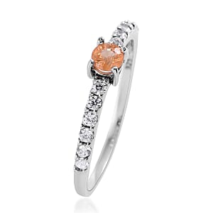 Viceroy Spessartine Garnet and White Zircon Ring in Platinum Over Sterling Silver (Size 8.0) 0.75 ctw