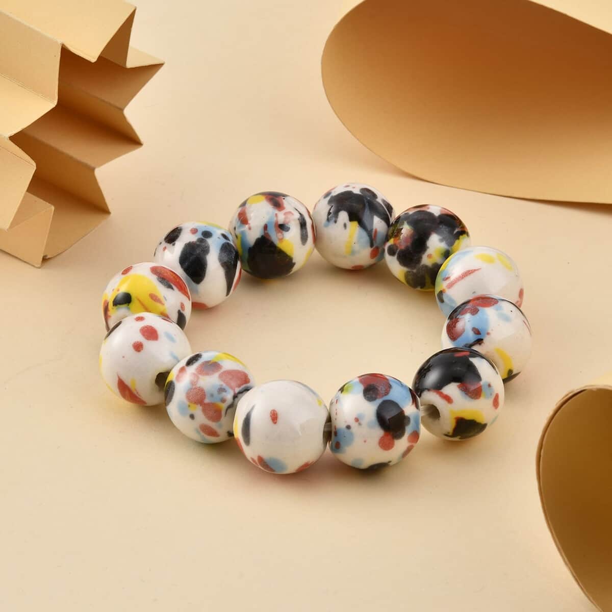 Multi Color Ceramic Beaded Stretch Bracelet image number 1