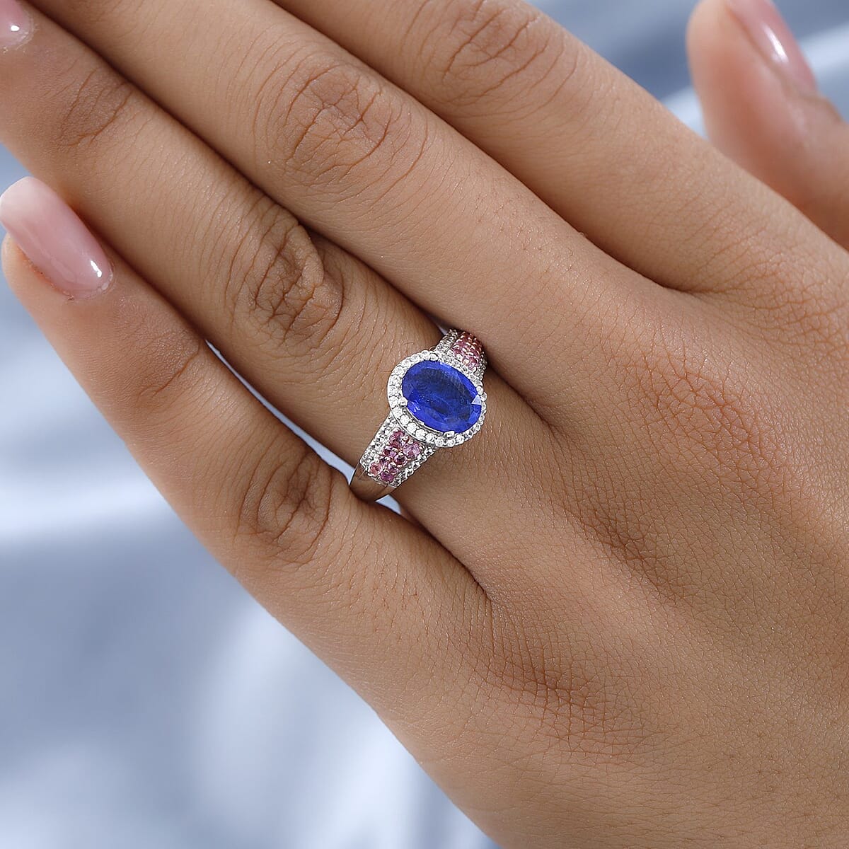 Premium Tanzanian Blue Spinel, Multi Gemstone Ring in Platinum Over Sterling Silver (Size 10.0) 3.25 ctw image number 2