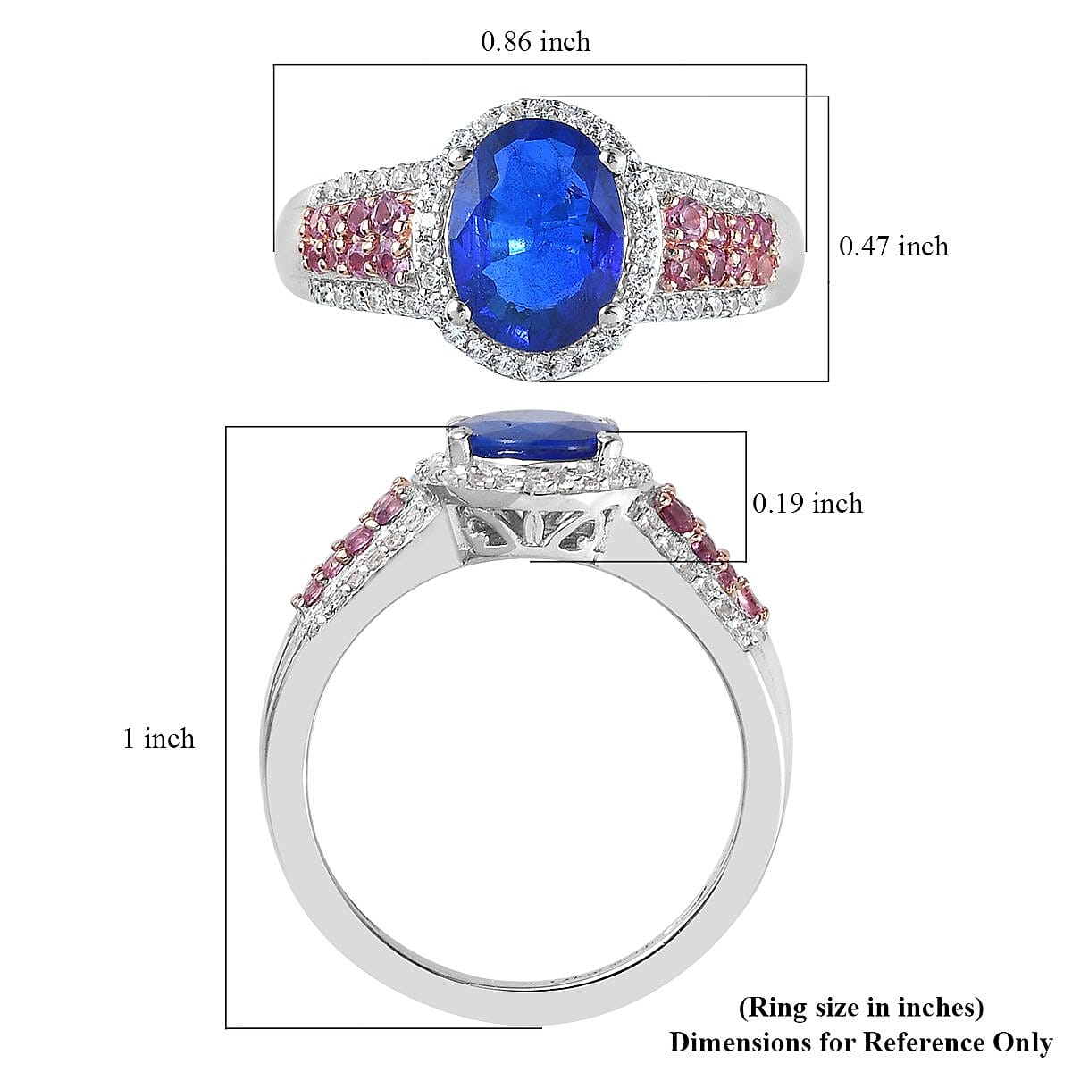 Premium Tanzanian Blue Spinel, Multi Gemstone Ring in Platinum Over Sterling Silver (Size 10.0) 3.25 ctw image number 5