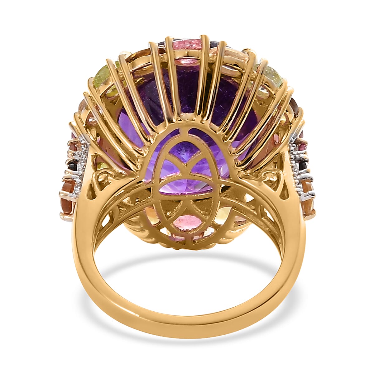 Amethyst, Multi-Tourmaline and Natural White Zircon Halo Ring in Vermeil Yellow Gold Over Sterling Silver 19.40 ctw image number 4