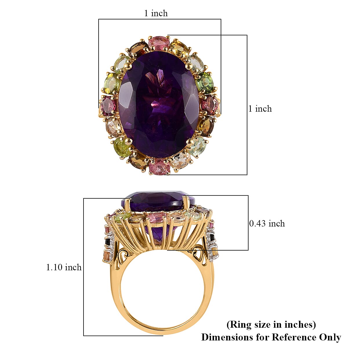Amethyst, Multi-Tourmaline and Natural White Zircon Halo Ring in Vermeil Yellow Gold Over Sterling Silver 19.40 ctw image number 5