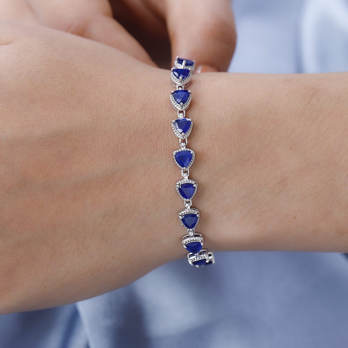 Tanzanian Blue Spinel (DF) Link Bracelet in Platinum Over Sterling Silver (6.50 In) 9.50 Grams 9.00 ctw image number 2