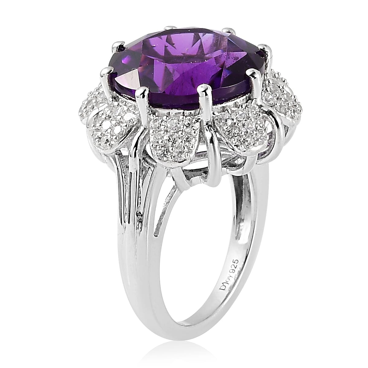 Amethyst, Natural White Zircon Ring in Platinum Over Sterling Silver (Size 10.0) 9.85 ctw image number 3