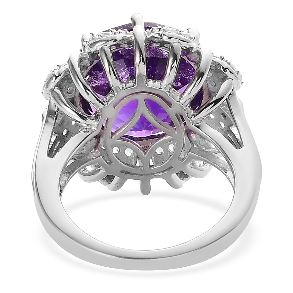 Amethyst, Natural White Zircon Ring in Platinum Over Sterling Silver (Size 10.0) 9.85 ctw image number 4