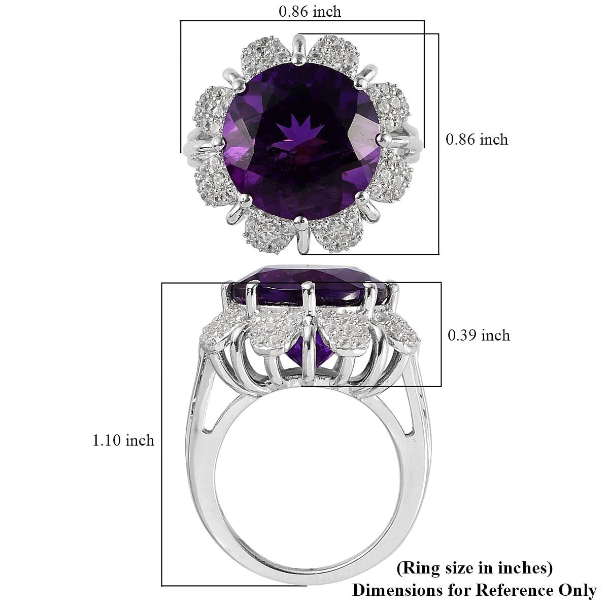 Amethyst and White Zircon Floral Ring in Platinum Over Sterling Silver (Size 7.0) 9.85 ctw image number 5