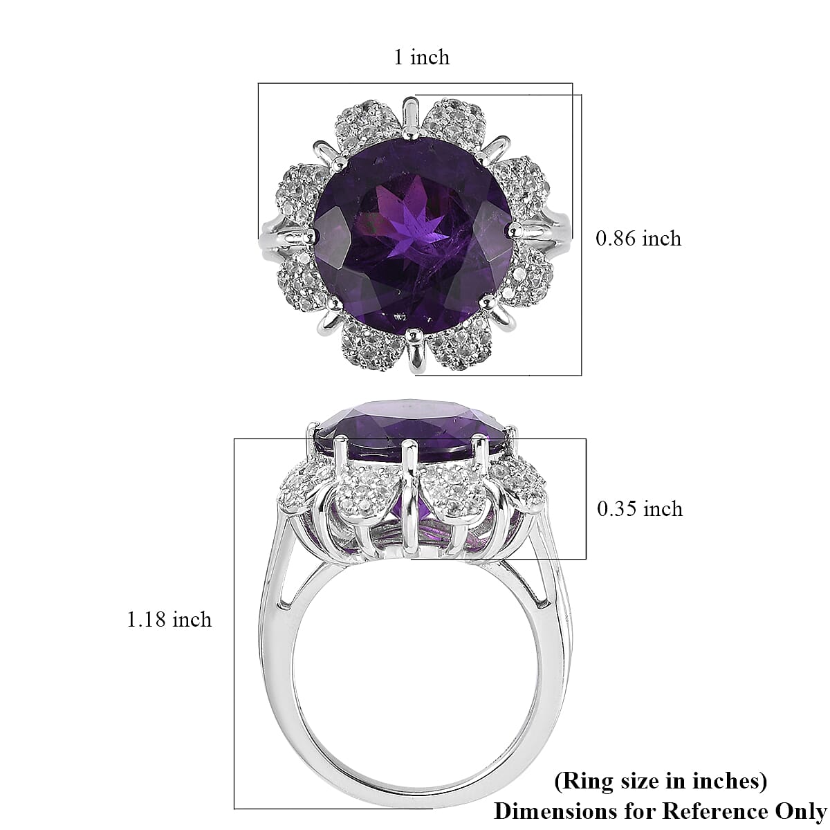 Amethyst and White Zircon Floral Ring in Platinum Over Sterling Silver (Size 8.0) 9.85 ctw image number 5