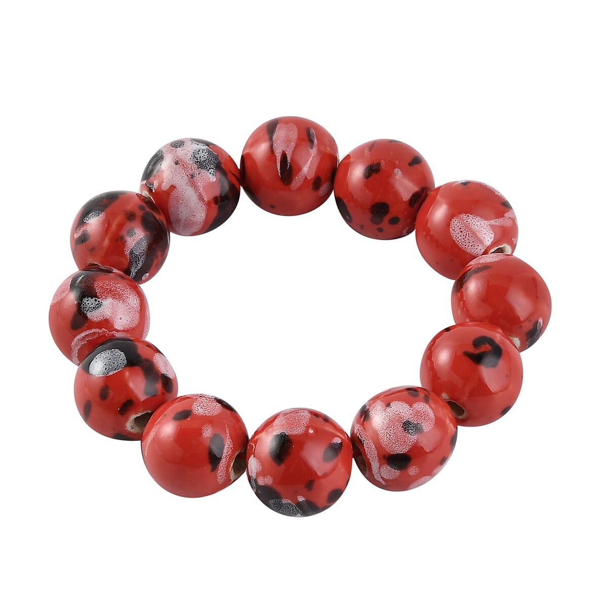 Red Ceramic Beaded Stretch Bracelet image number 2