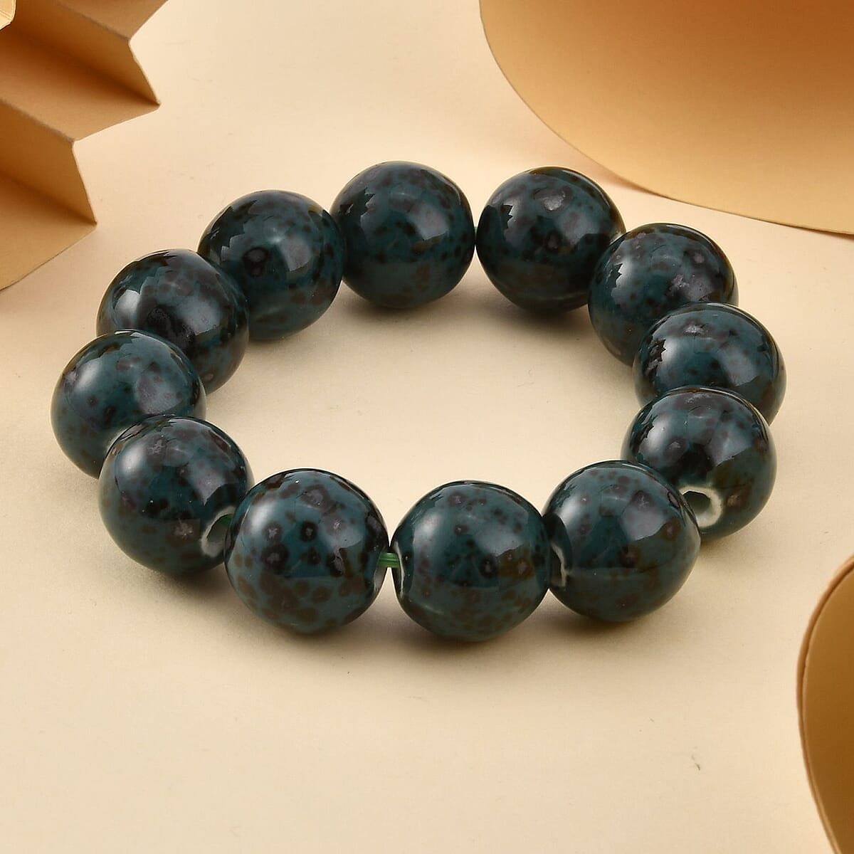 Green Ceramic Beaded Stretch Bracelet image number 1