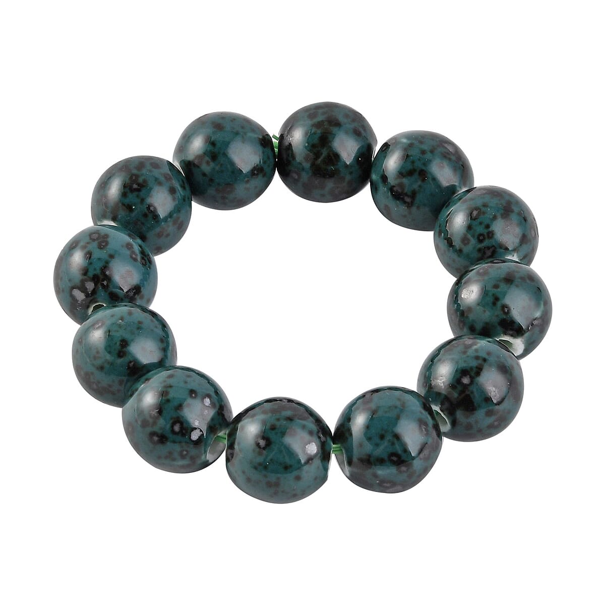 Green Ceramic Beaded Stretch Bracelet image number 2