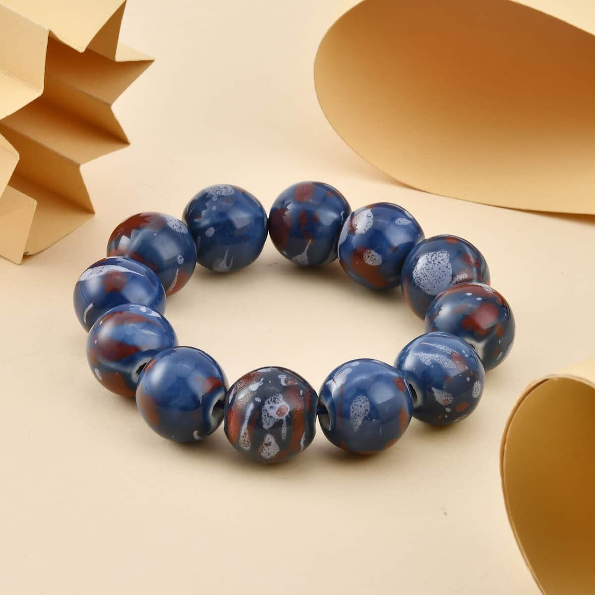 Blue Ceramic Beaded Stretch Bracelet image number 1