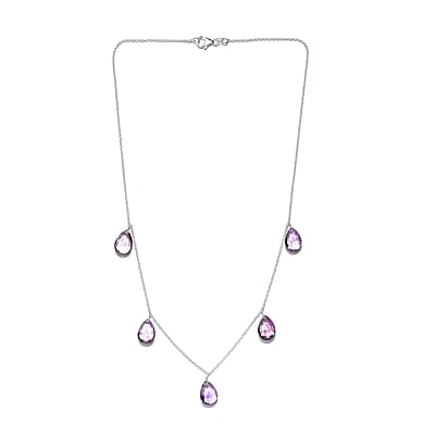 Rose De France Amethyst Station Necklace 20 Inches in Sterling Silver 24.25 ctw