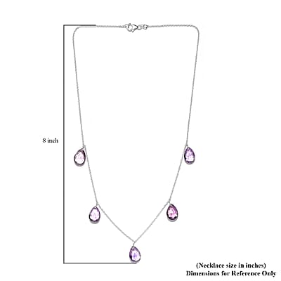 Rose De France Amethyst Station Necklace 20 Inches in Sterling Silver 24.25 ctw