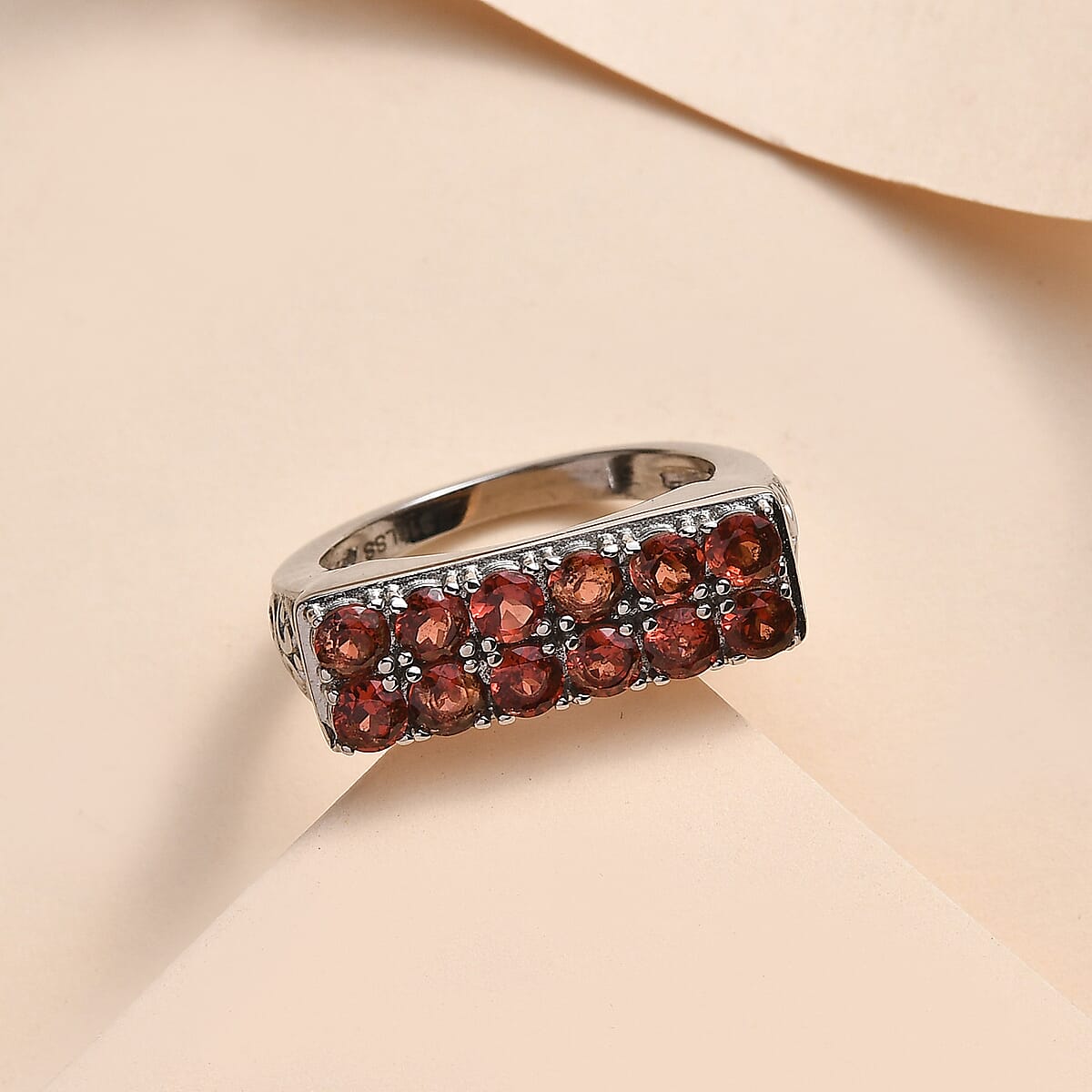 Mozambique Garnet Ring in Stainless Steel (Size 8.0) 1.75 ctw | Tarnish-Free, Waterproof, Sweat Proof Jewelry image number 1