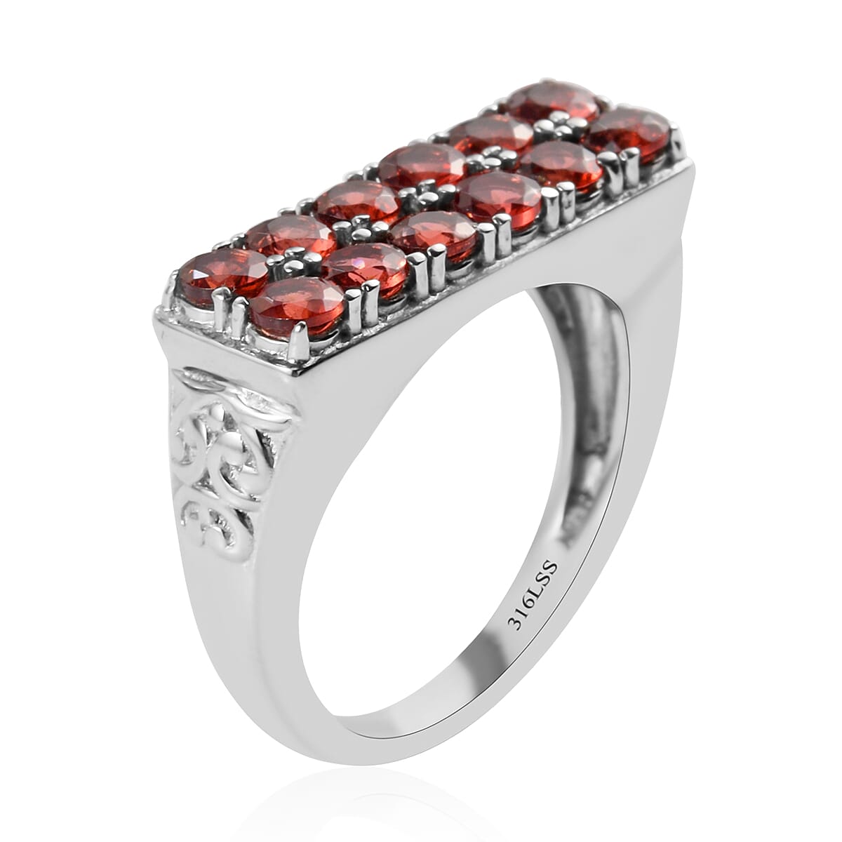 Mozambique Garnet Ring in Stainless Steel (Size 8.0) 1.75 ctw | Tarnish-Free, Waterproof, Sweat Proof Jewelry image number 3