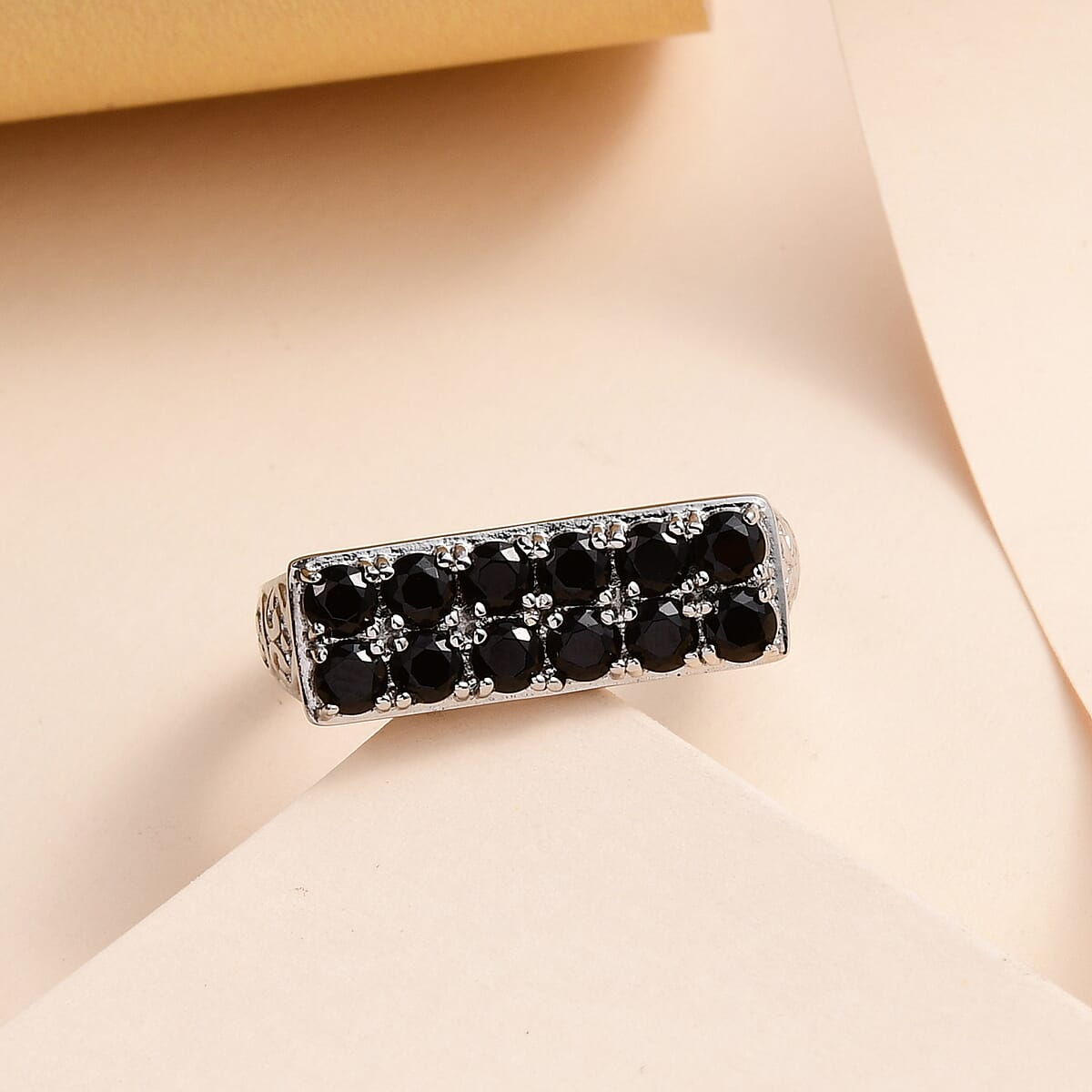 Thai Black Spinel Ring in Stainless Steel (Size 7.0) 1.75 ctw | Tarnish-Free, Waterproof, Sweat Proof Jewelry image number 1