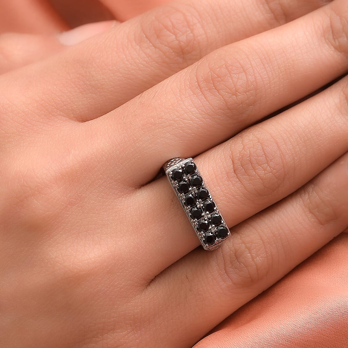 Thai Black Spinel Ring in Stainless Steel (Size 7.0) 1.75 ctw | Tarnish-Free, Waterproof, Sweat Proof Jewelry image number 2