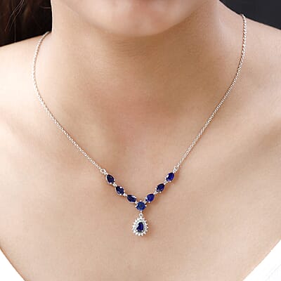 Tanzanian Blue Spinel(DF) and White Zircon Necklace 18 Inches in Platinum Over Sterling Silver 4.25 ctw