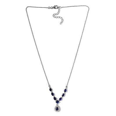 Tanzanian Blue Spinel(DF) and White Zircon Necklace 18 Inches in Platinum Over Sterling Silver 4.25 ctw