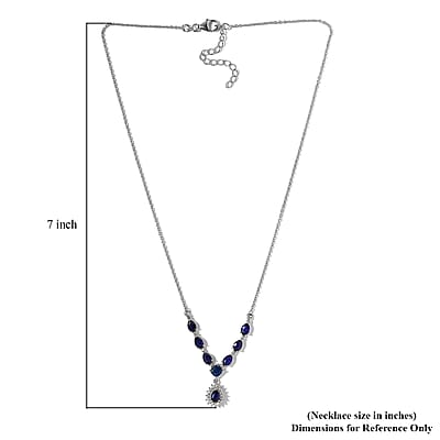 Tanzanian Blue Spinel(DF) and White Zircon Necklace 18 Inches in Platinum Over Sterling Silver 4.25 ctw