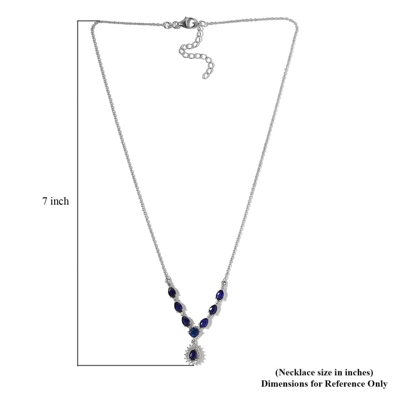Tanzanian Blue Spinel(DF) and White Zircon Necklace 18 Inches in Platinum Over Sterling Silver 4.25 ctw