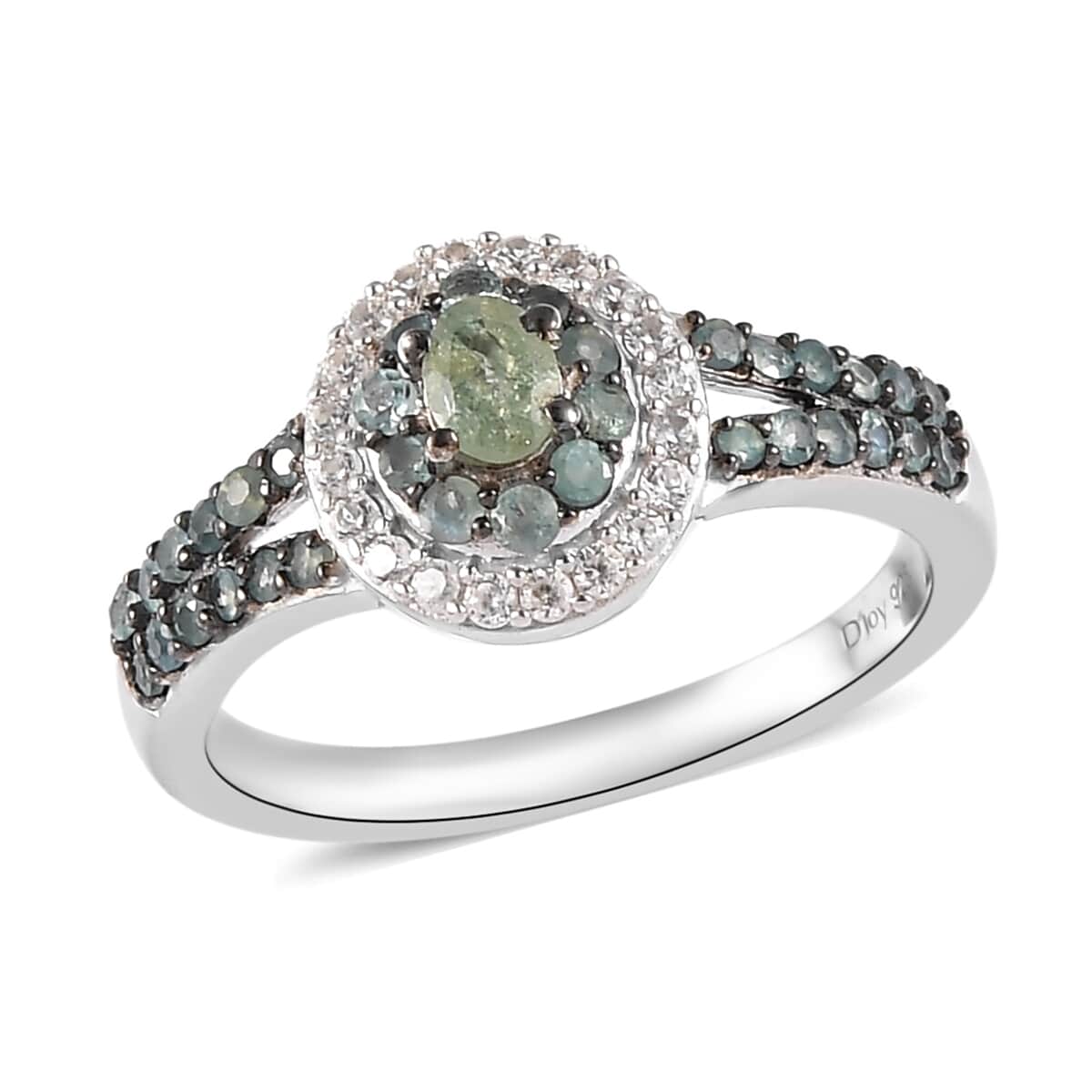 Narsipatnam Alexandrite and Natural White Zircon Double Halo Ring in Platinum Over Sterling Silver 1.00 ctw (Delivery in 5-7 Business Days) image number 0