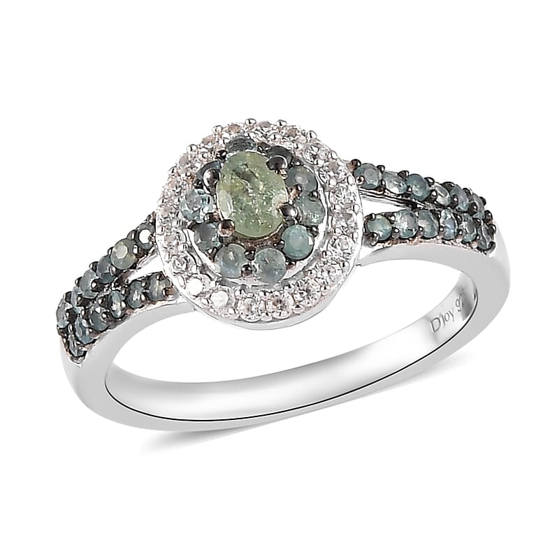 Narsipatnam Alexandrite and White Zircon Double Halo Ring in Platinum Over Sterling Silver (Size 10.0) 1.00 ctw