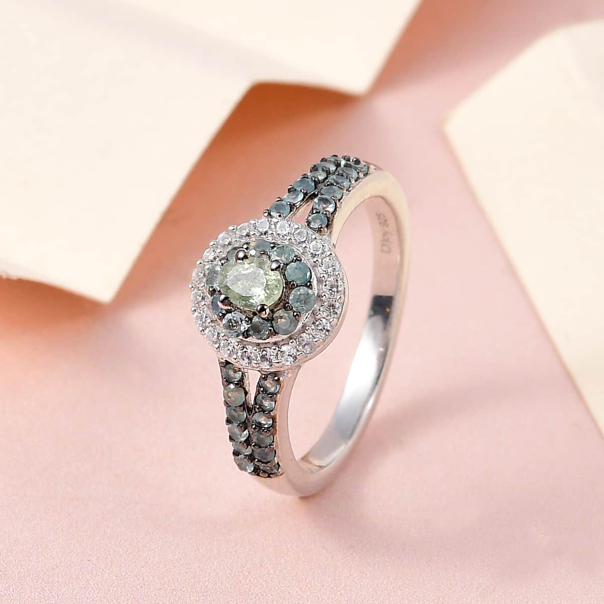Narsipatnam Alexandrite and Natural White Zircon Double Halo Ring in Platinum Over Sterling Silver 1.00 ctw (Delivery in 5-7 Business Days) image number 1