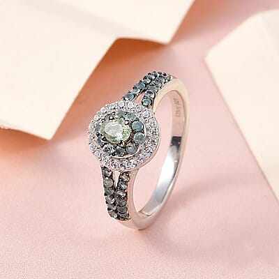 Narsipatnam Alexandrite and White Zircon Double Halo Ring in Platinum Over Sterling Silver (Size 10.0) 1.00 ctw