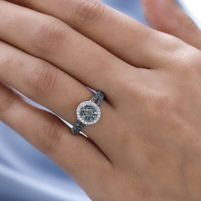 Narsipatnam Alexandrite and White Zircon Double Halo Ring in Platinum Over Sterling Silver (Size 10.0) 1.00 ctw