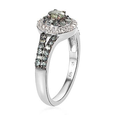 Narsipatnam Alexandrite and White Zircon Double Halo Ring in Platinum Over Sterling Silver (Size 10.0) 1.00 ctw