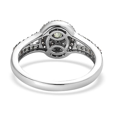 Narsipatnam Alexandrite and White Zircon Double Halo Ring in Platinum Over Sterling Silver (Size 10.0) 1.00 ctw