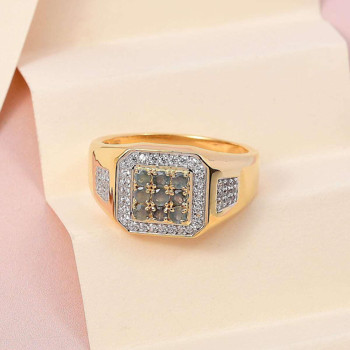 Narsipatnam Alexandrite and Natural White Zircon Men's Ring in Vermeil Yellow Gold Over Sterling Silver 1.35 ctw (Delivery in 3-5 Business Days) image number 1
