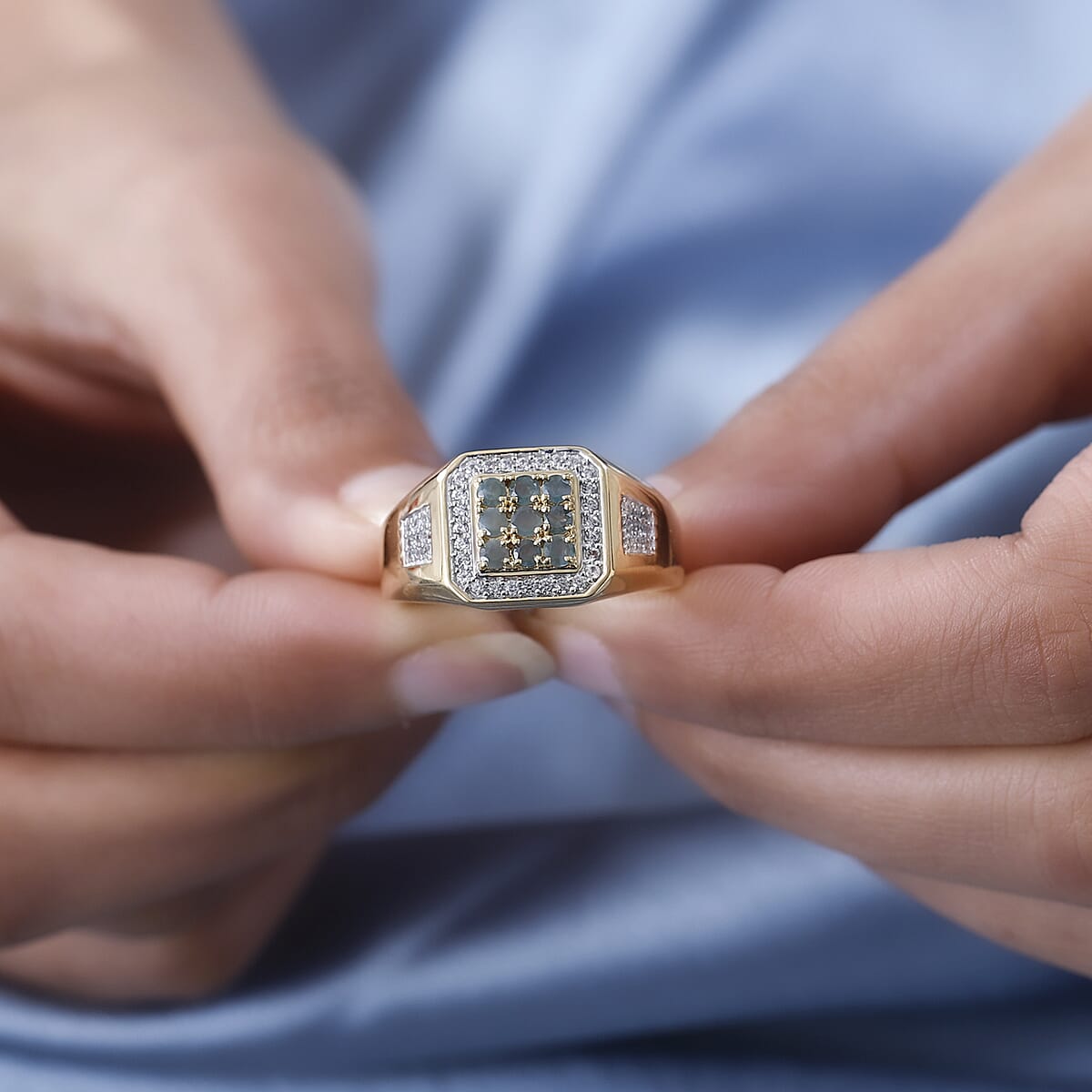 Narsipatnam Alexandrite and Natural White Zircon Men's Ring in Vermeil Yellow Gold Over Sterling Silver 1.35 ctw (Delivery in 3-5 Business Days) image number 2