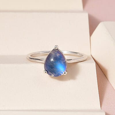 Aurora Moonstone (D) Solitaire Ring in Platinum Over Sterling Silver (Size 10.0) 2.25 ctw