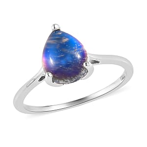 Aurora Moonstone (D) Solitaire Ring in Platinum Over Sterling Silver (Size 9.0) 2.25 ctw