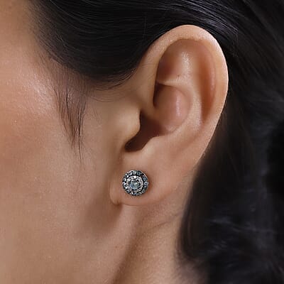Narsipatnam Alexandrite and White Zircon Double Halo Stud Earrings in Platinum Over Sterling Silver 0.90 ctw