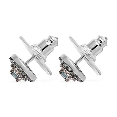 Narsipatnam Alexandrite and White Zircon Double Halo Stud Earrings in Platinum Over Sterling Silver 0.90 ctw