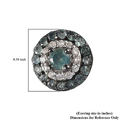 Narsipatnam Alexandrite and White Zircon Double Halo Stud Earrings in Platinum Over Sterling Silver 0.90 ctw
